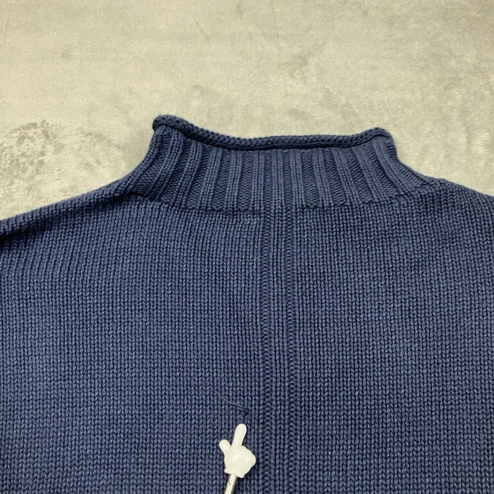 J Crew 2025 Rollneck Sweater Womens L Navy Blue 100% Cotton Coastal Minimalist